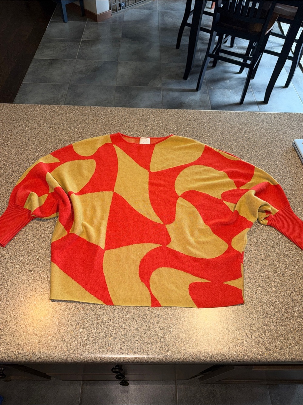 Kerisma Red and Mustard Abstract Wave Crewneck Sweater